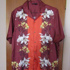 Asos Design Men's Vaca Beach Lillie Print Rust Orange Print Shirt *M*